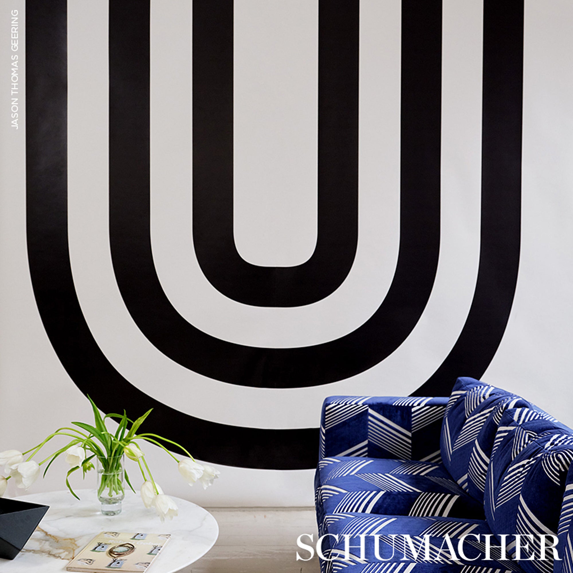 JESSIE-CUT-VELVET-NAVY-WHITE-SCHUMACHER-81571 - Schumacher Fabric