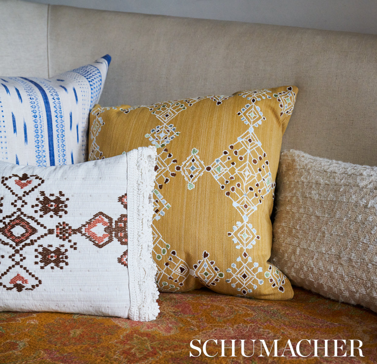 KALINDI-EMBROIDERY-SAFFRON-SCHUMACHER-82082 - Schumacher Fabric