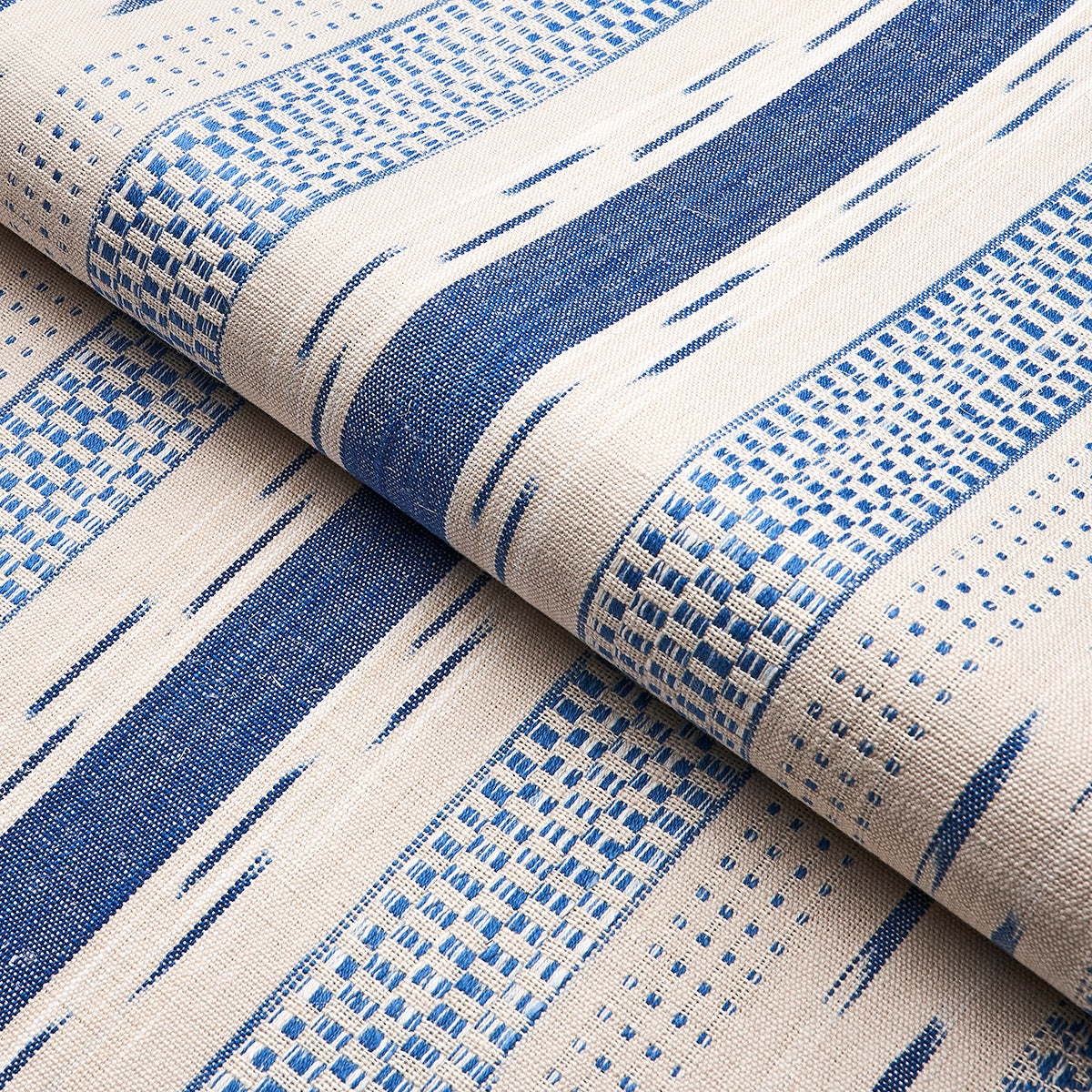 MIRZA-IKAT-STRIPE-BLUE-ON-NATURAL-SCHUMACHER-82110 - Schumacher Fabric