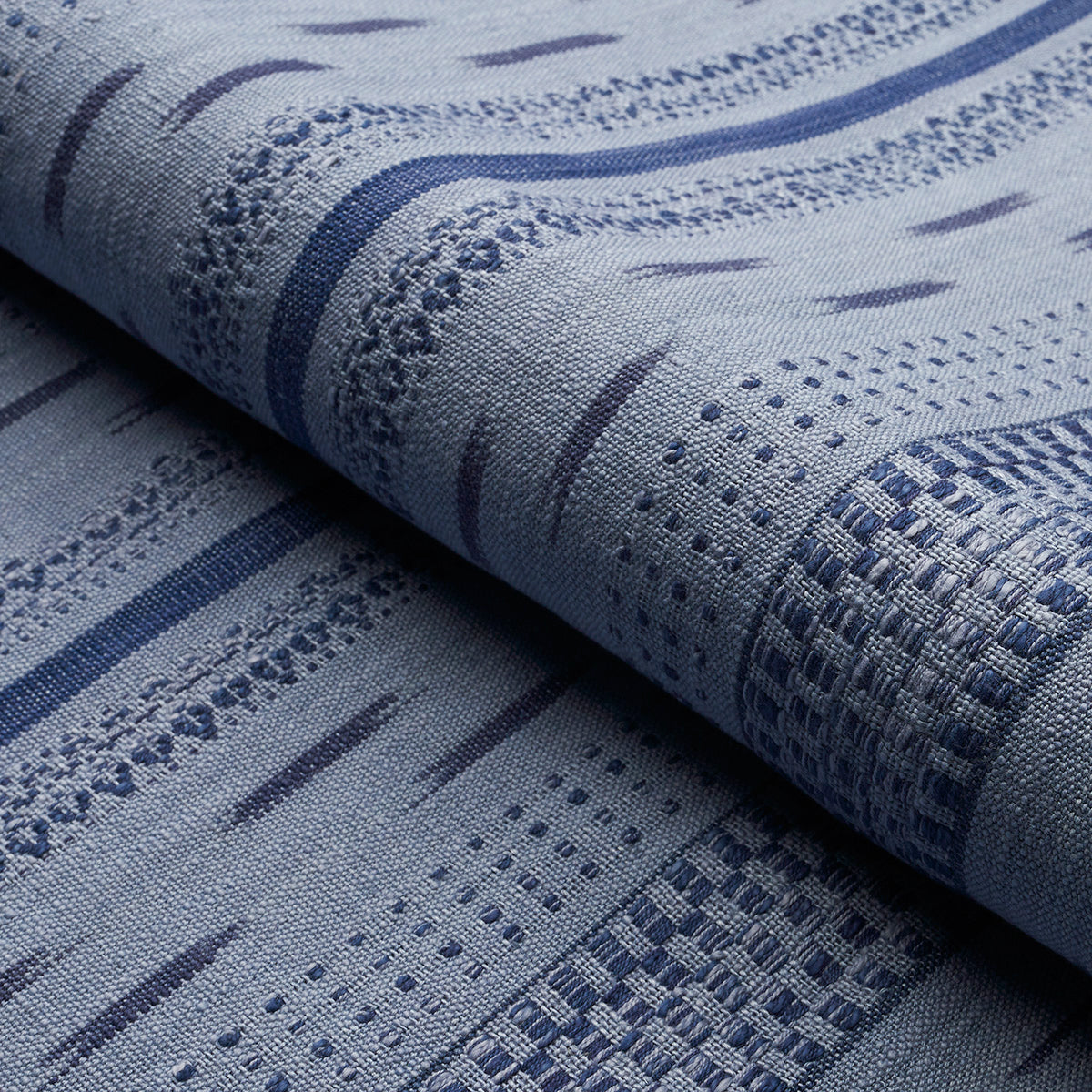 MIRZA-IKAT-STRIPE-INDIGO-ON-CHAMBRAY-SCHUMACHER-82112 - Schumacher Fabric