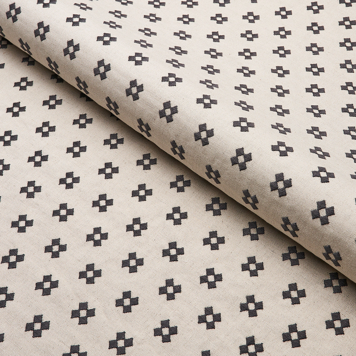 THANDIE-EMBROIDERY-CARBON-ON-NATURAL-SCHUMACHER-82120 - Schumacher Fabric
