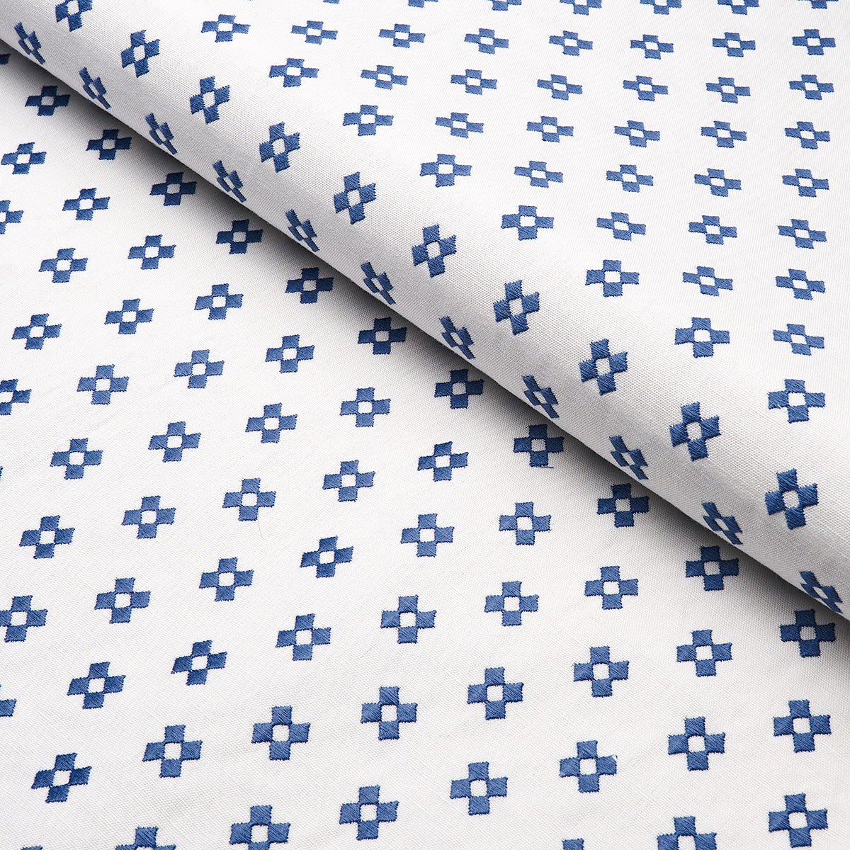 THANDIE-EMBROIDERY-BLUE-ON-IVORY-SCHUMACHER-82121 - Schumacher Fabric