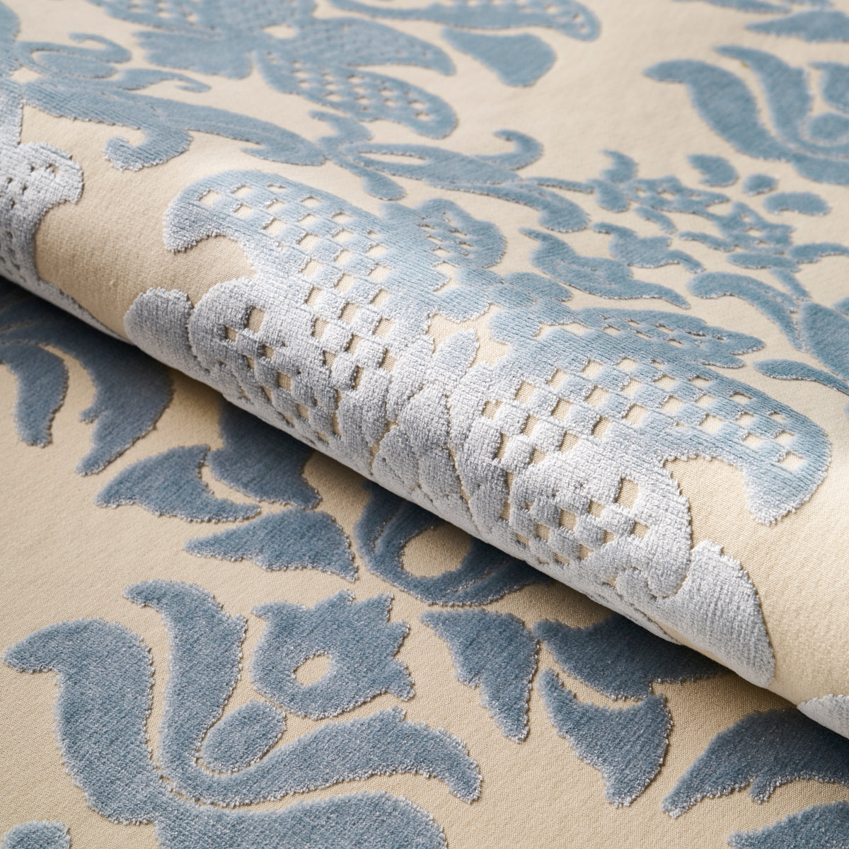 LIMBOURG-DAMASK-VELVET-SKY-SCHUMACHER-82160 - Schumacher Fabric