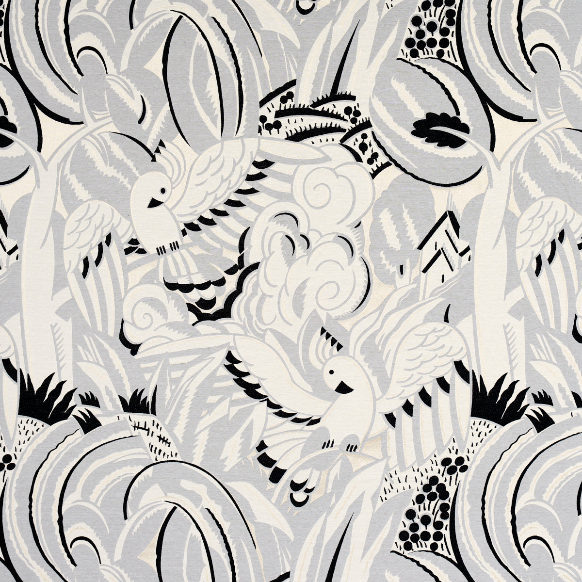Parrots Moderne - Dove - Schumacher 83181 -Fabric - Schumacher Fabric
