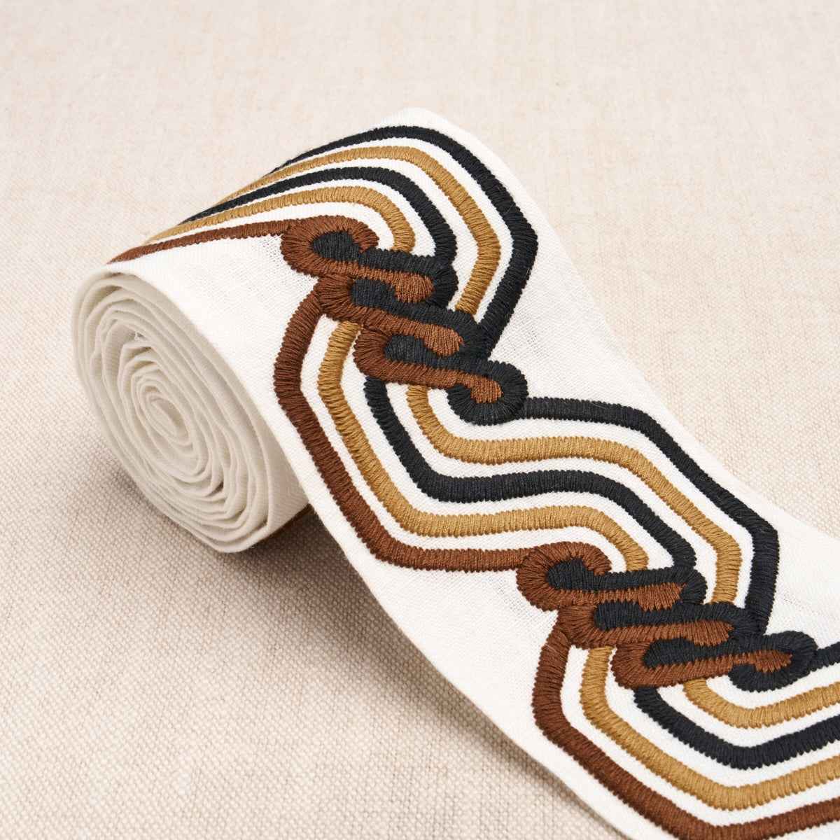 The Twist Embroidered Tape - Brown - Schumacher 83632 - Schumacher Trim
