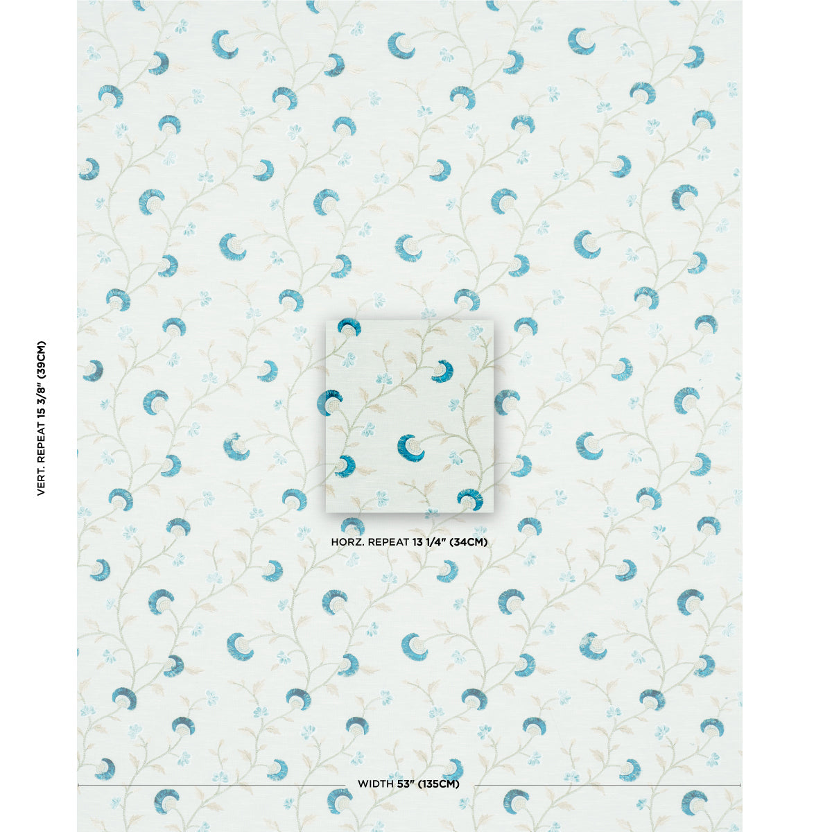 Iyla Embroidery - Mineral & Teal - Schumacher 83661 Fabric - Schumacher Fabric