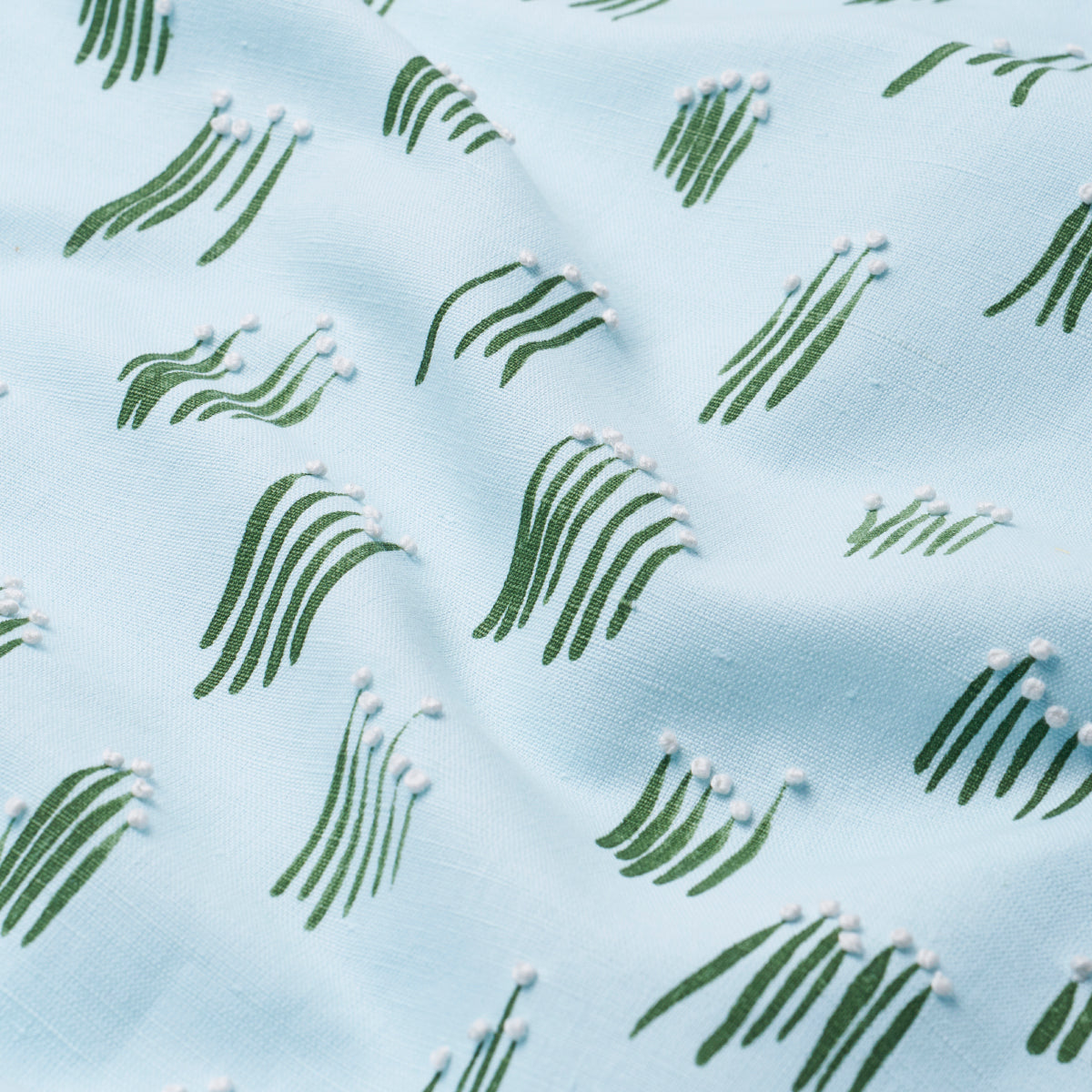 MEADOW-BUTTON-HAND-EMBROIDERY-BLUE-SCHUMACHER-84392 - Schumacher Fabric