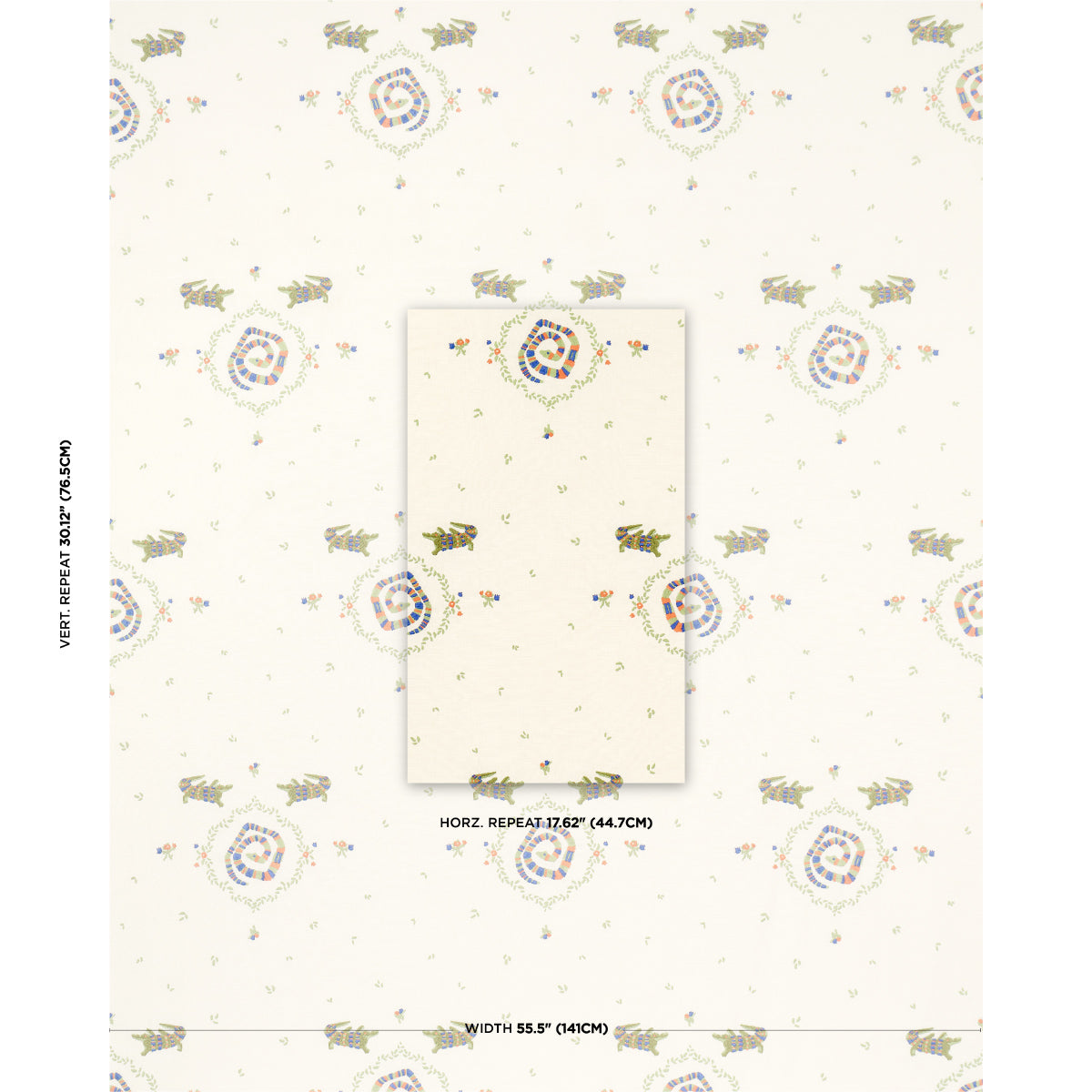 REPTILIA-EMBROIDERY-BRIGHT-MULTI-ON-IVORY-SCHUMACHER-84540 - Schumacher Tela