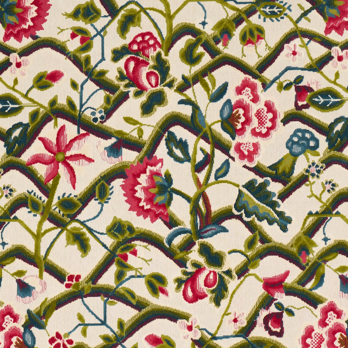 Jacobean Garden Velvet - Mulberry & Leaf - Schumacher 84820 Fabric - Schumacher Fabric