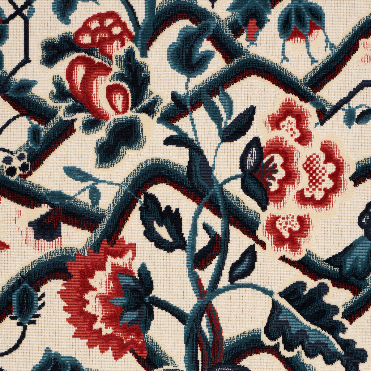JACOBEAN-GARDEN-VELVET-CINNABAR-PEACOCK-SCHUMACHER-84821 - Schumacher Fabric
