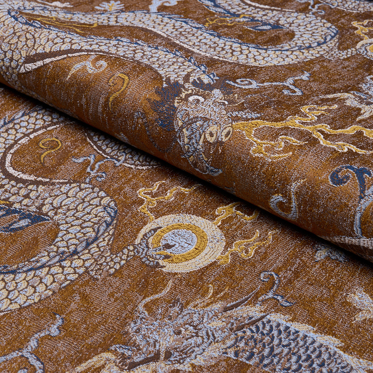 Serpentine Dragon - Brown & Blue - Schumacher 85091 Fabric - Schumacher Fabric