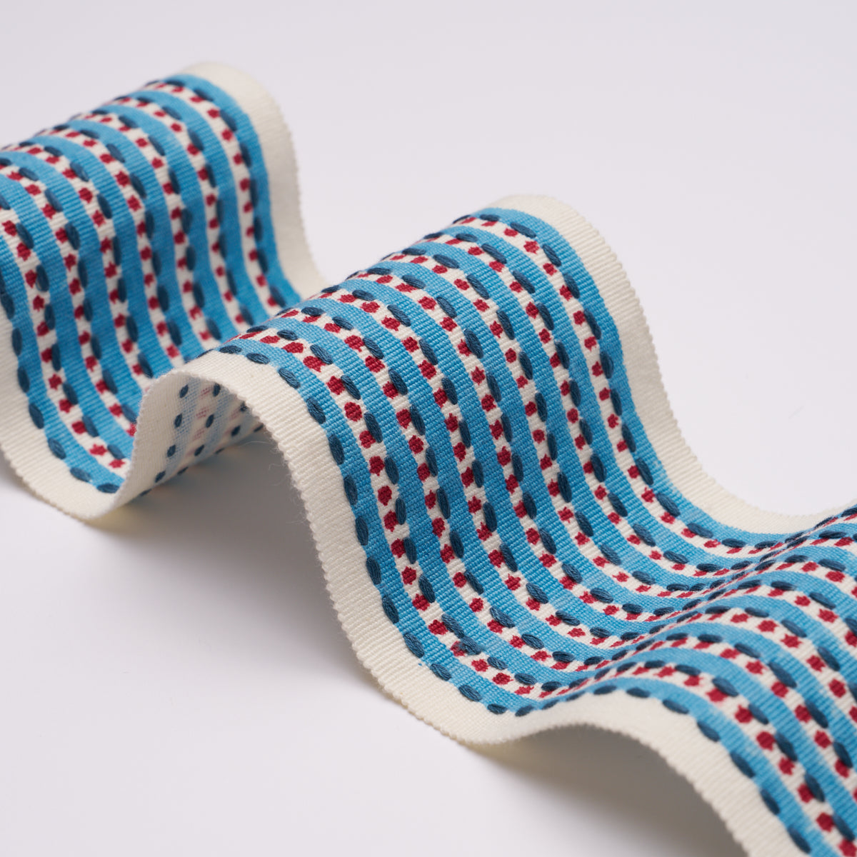 STRIPE-DOT-HAND-BLOCK-TRIM-BLUE-SCHUMACHER-85421 - Schumacher Trim