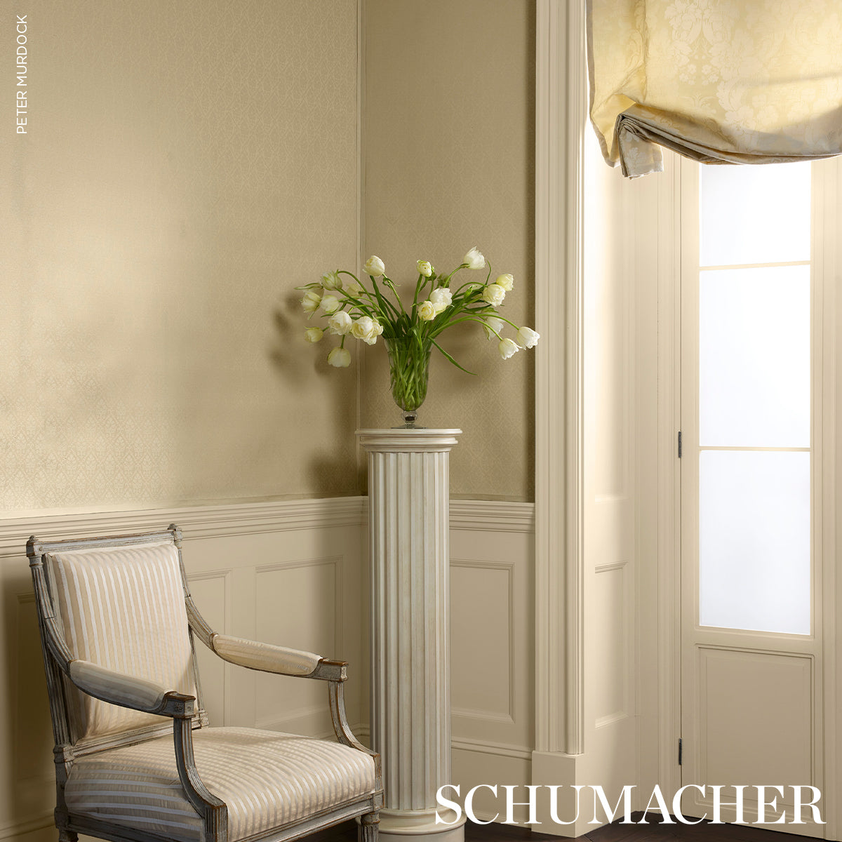 Grant Damask - Ivory - Schumacher 85723 Fabric - Schumacher Fabric
