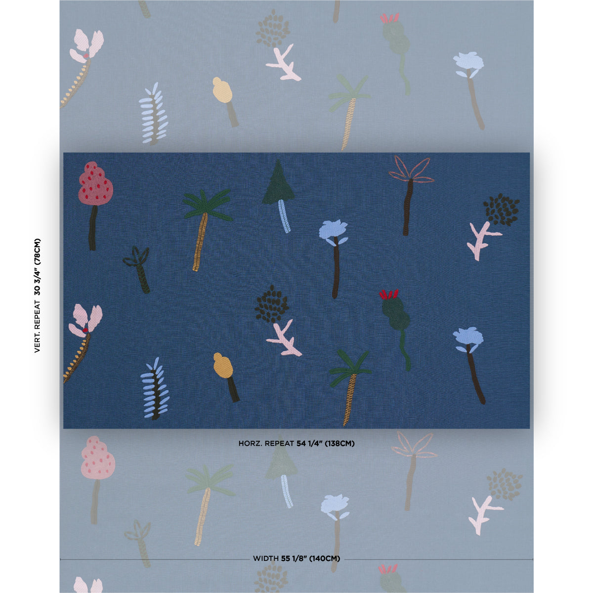Tropical Trees - Blue - Schumacher 85852 Fabric - Schumacher Fabric
