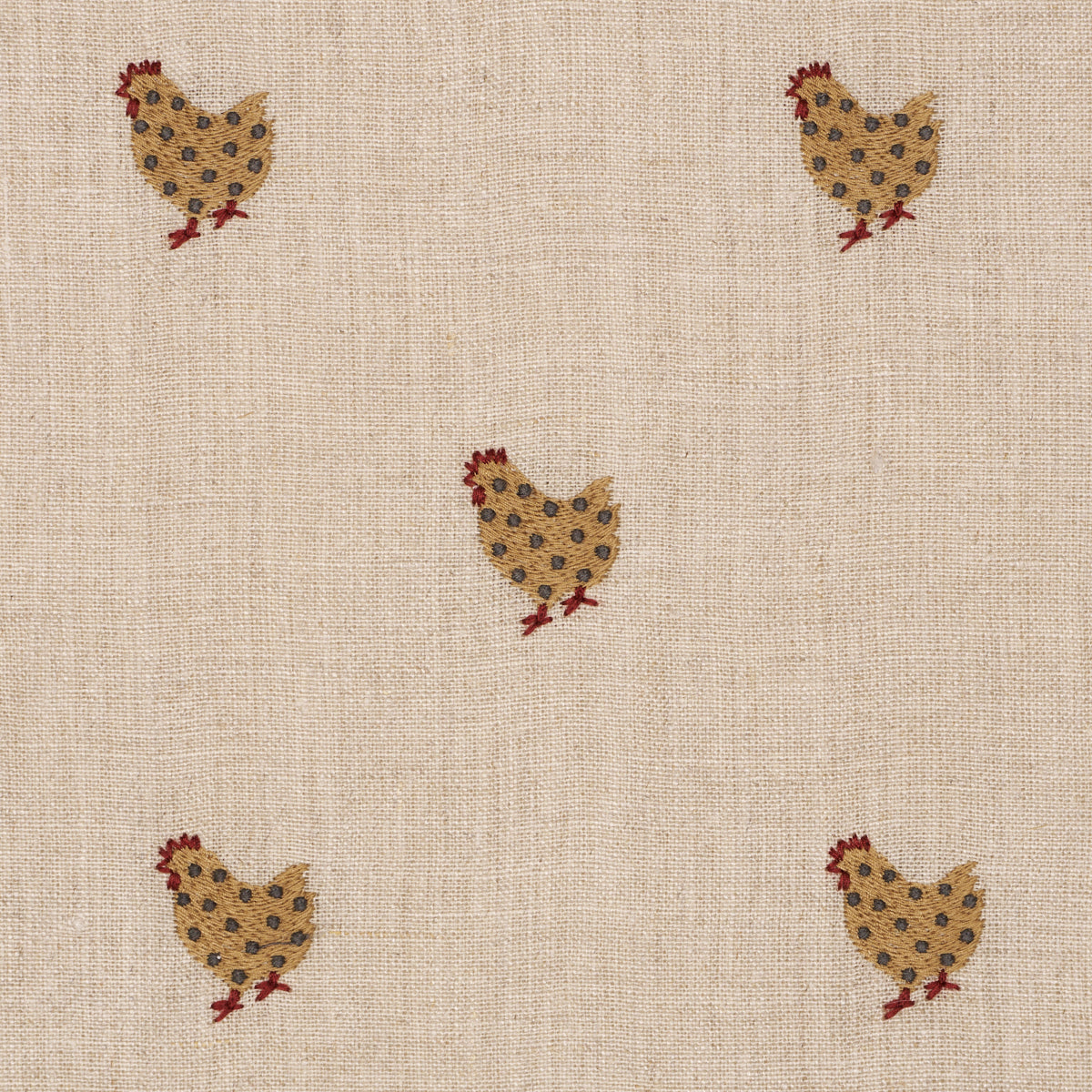 Betsy's Chicken Embroidery - Natural - Schumacher 85950 Fabric - Schumacher Fabric