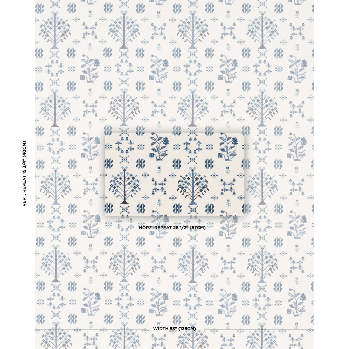 FAIRVIEW-CROSS-STITCH-EMBROIDERY-INDIGO-SCHUMACHER-85981 - Schumacher Fabric