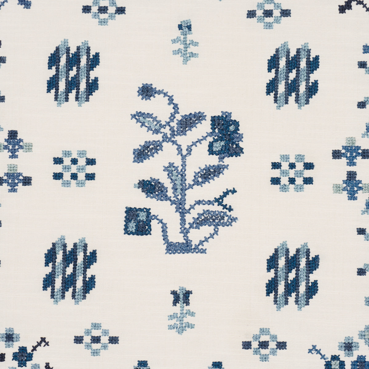 FAIRVIEW-CROSS-STITCH-EMBROIDERY-INDIGO-SCHUMACHER-85981 - Schumacher Fabric