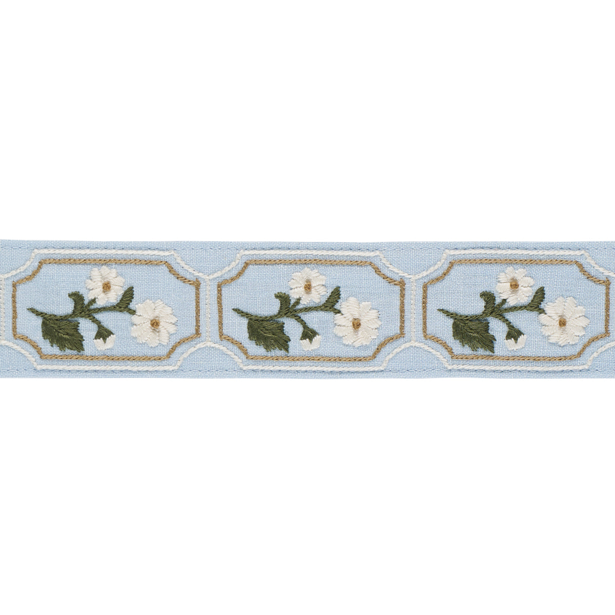 Jolie Hand Embroidered Tape - Sky - Schumacher 86301 Trim - Schumacher Trim
