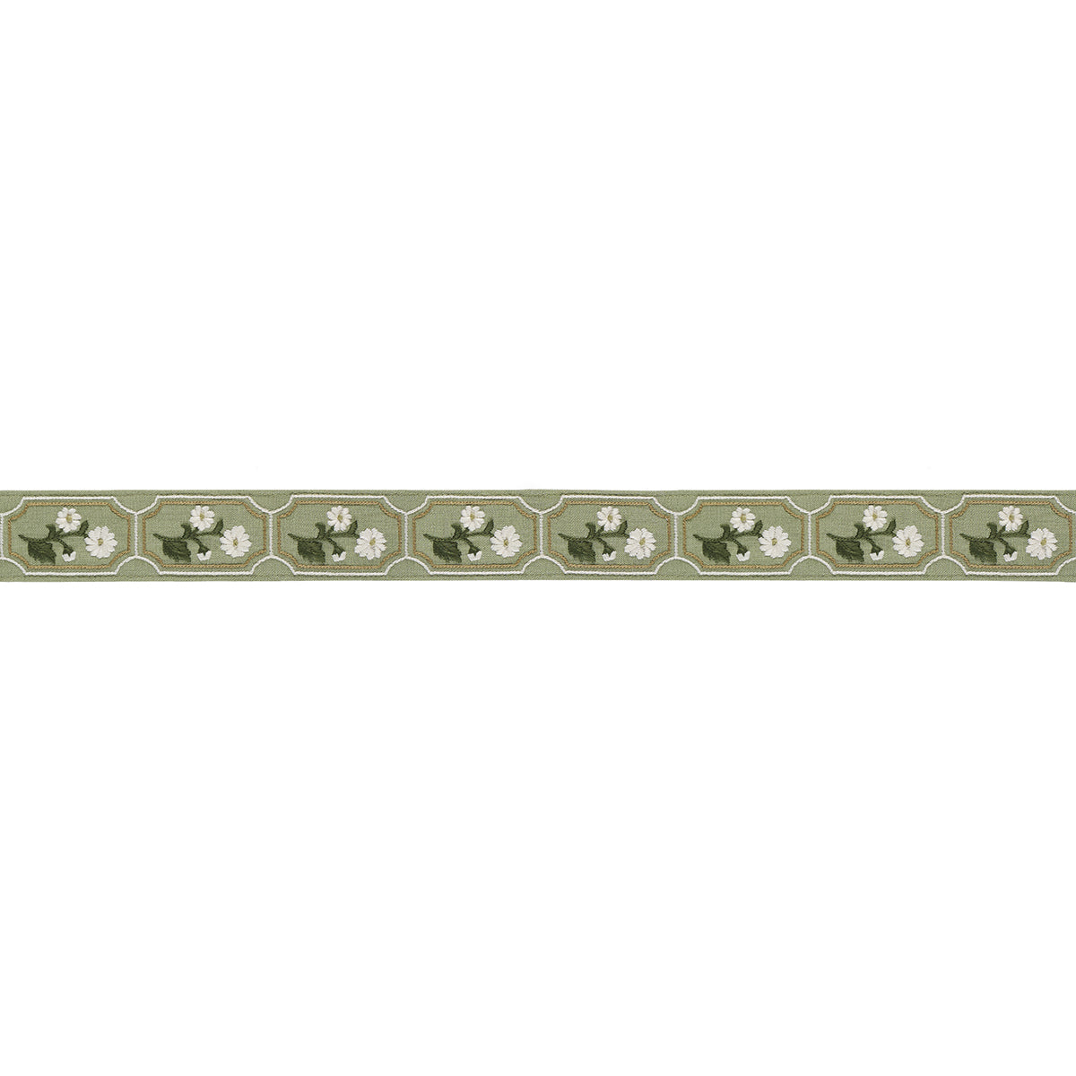 Jolie Hand Embroidered Tape - Green - Schumacher 86302 Trim - Schumacher Trim