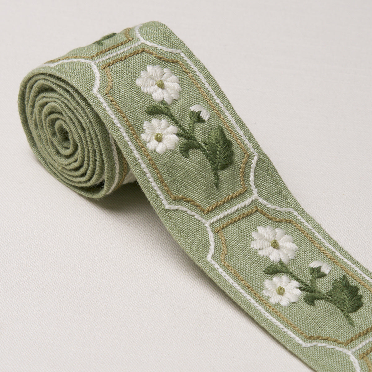Jolie Hand Embroidered Tape - Green - Schumacher 86302 Trim - Schumacher Trim