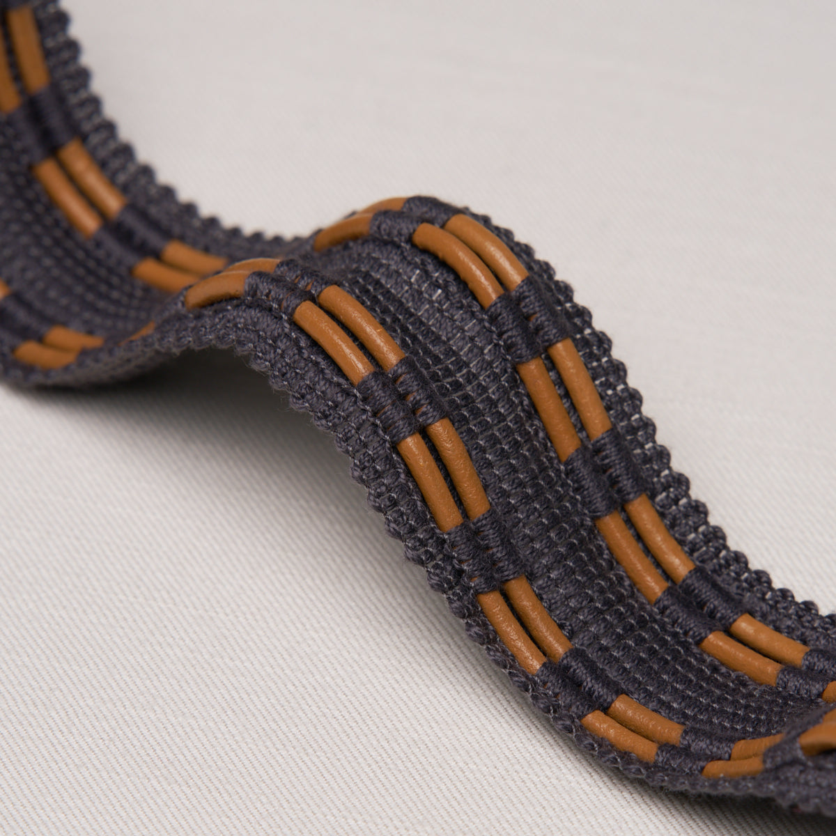 Leather Cord Tape - Charcoal - Schumacher 86381 Trim - Schumacher Trim