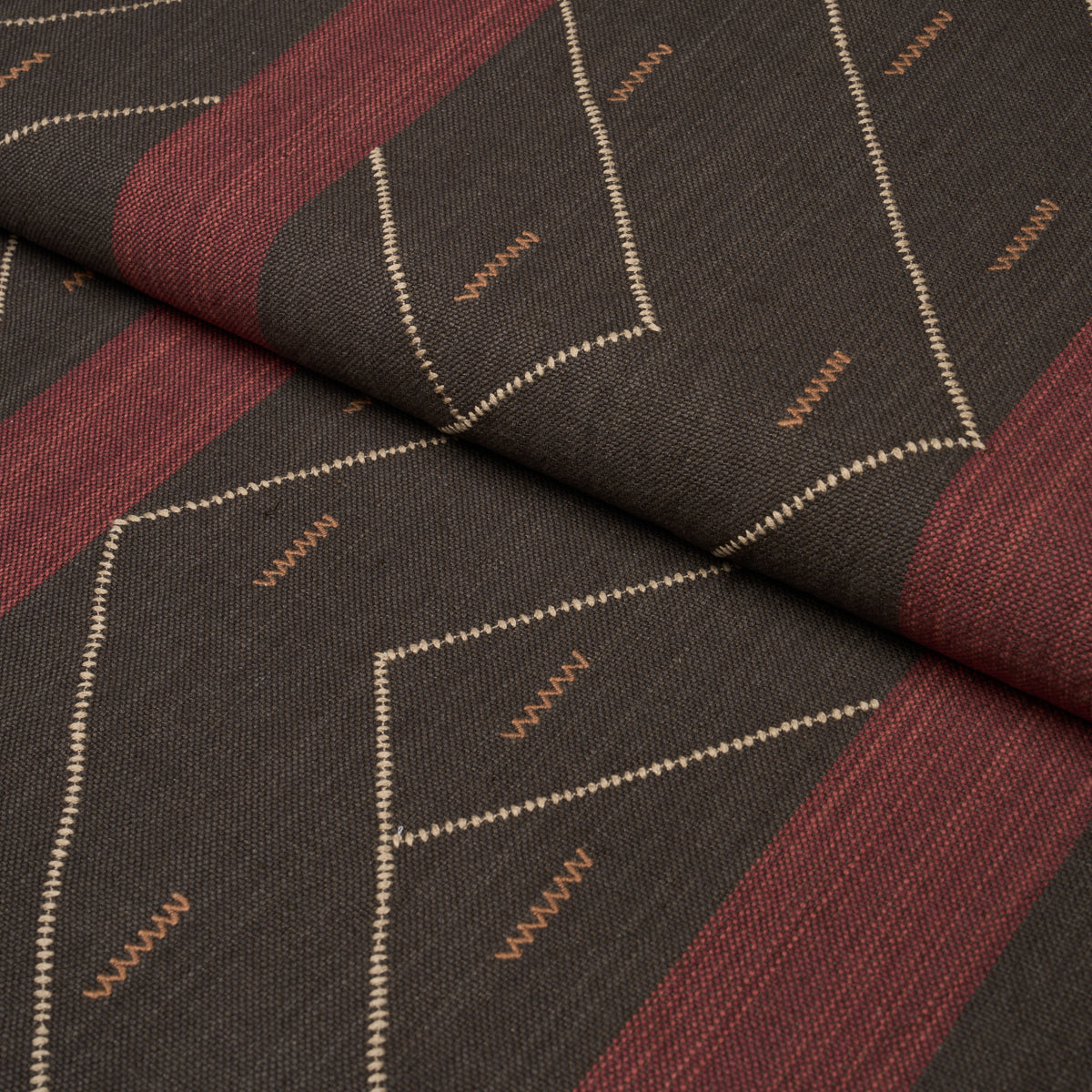 Kapanga Embroidery - Brown - Schumacher 86701 Fabric - Schumacher Fabric