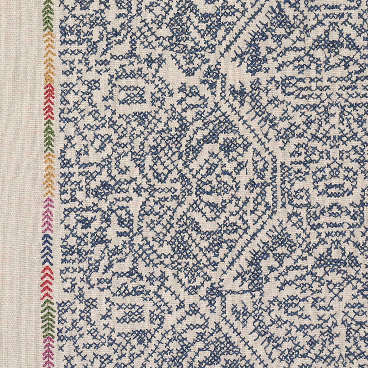 Orion Embroidery - Indigo - Schumacher 87271 Fabric - Schumacher Fabric