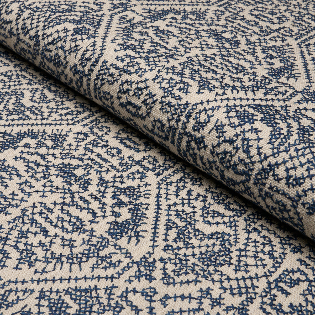 Orion Embroidery - Indigo - Schumacher 87271 Fabric - Schumacher Fabric