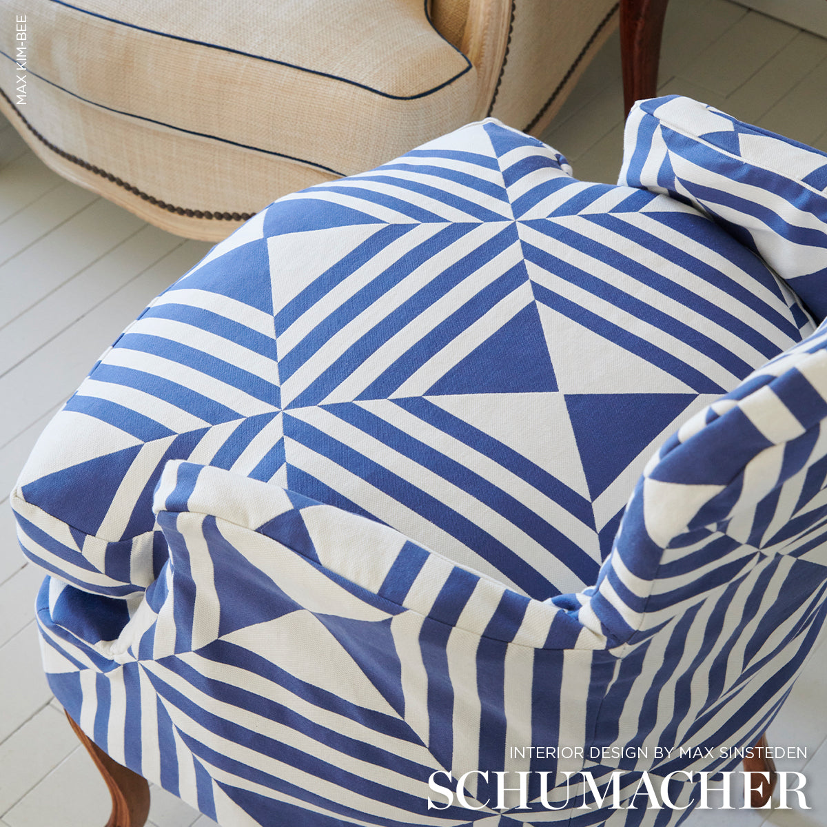 Square In A Square - Navy - Schumacher 87590 Fabric - Schumacher Fabric