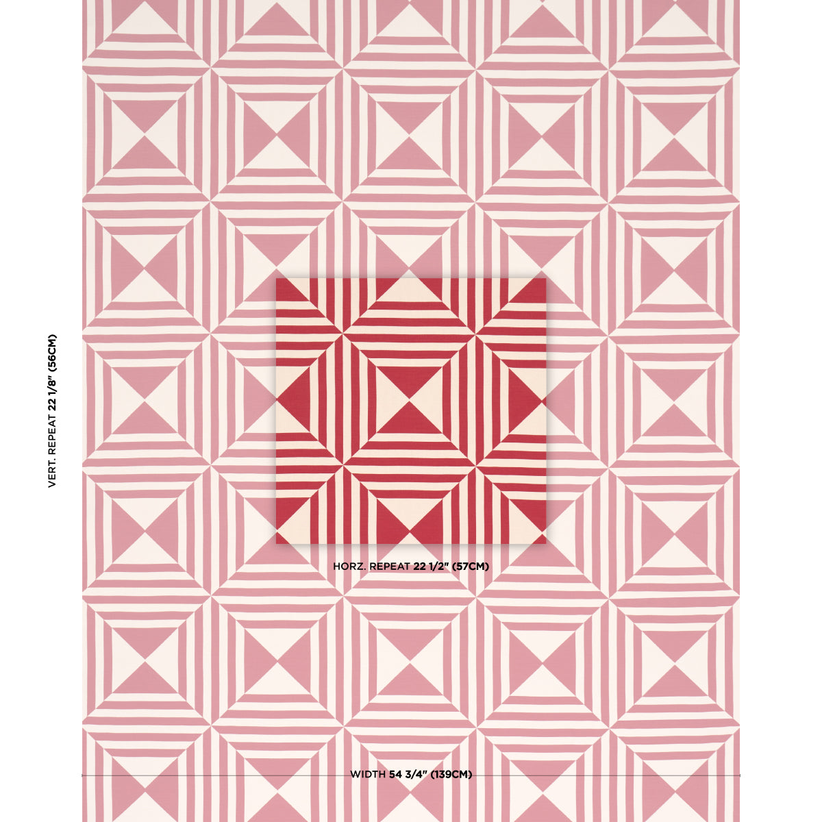 Square In A Square - Red - Schumacher 87591 Fabric - Schumacher Fabric