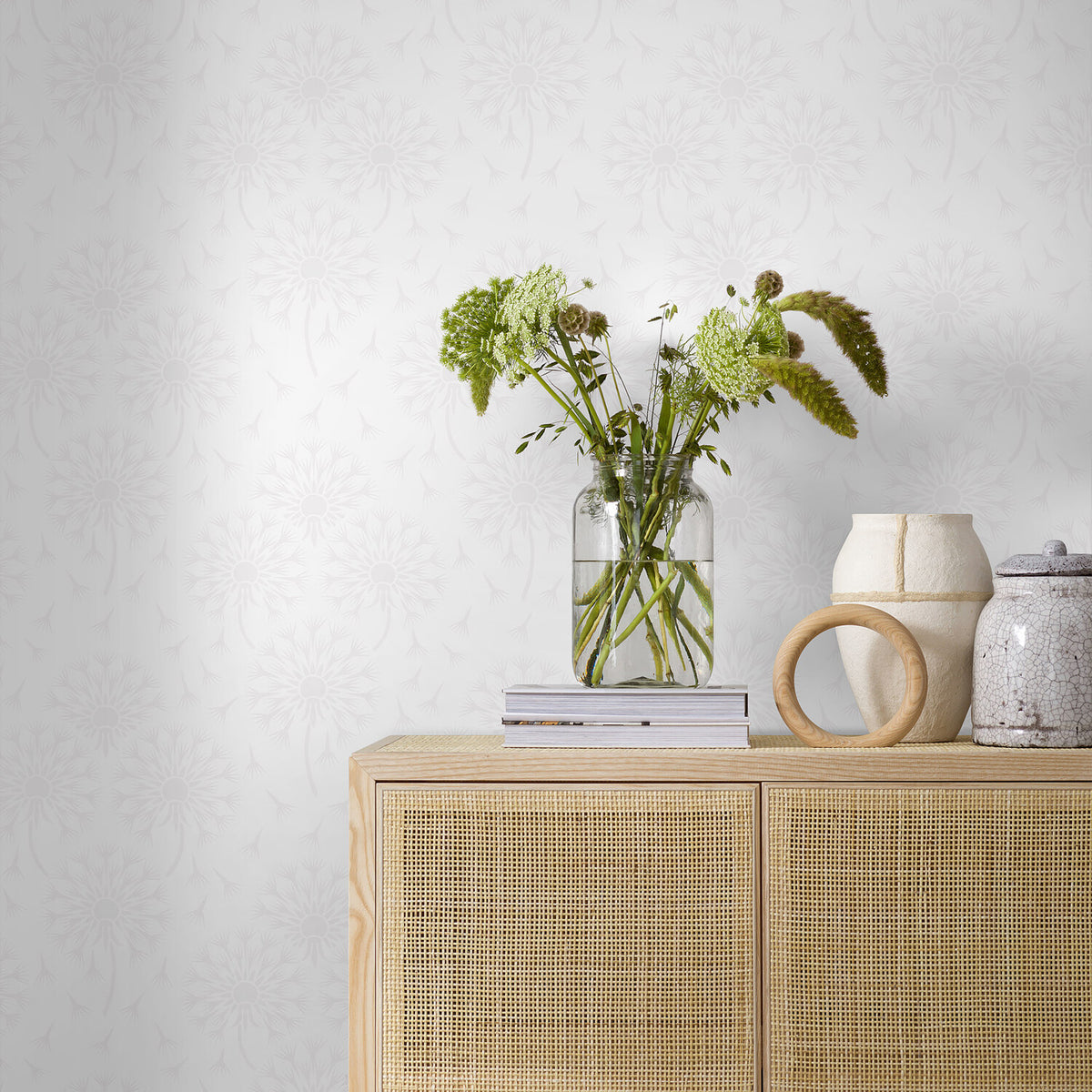 Dandelion Pearl wallpaper by Schumacher, 9315 — view 3 - Schumacher Wallpaper