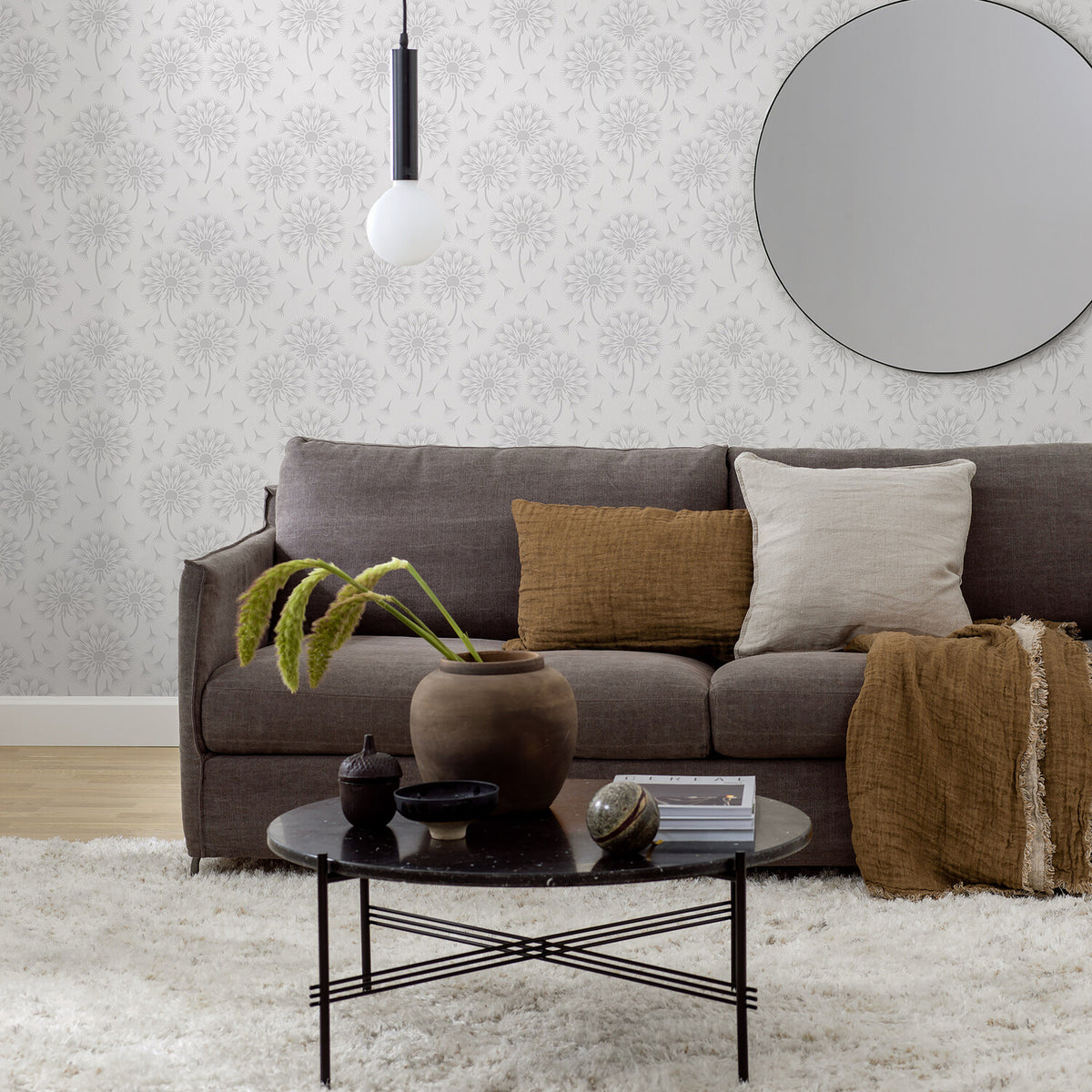 Dandelion Grey wallpaper by Schumacher, 9316 — view 3 - Schumacher Wallpaper