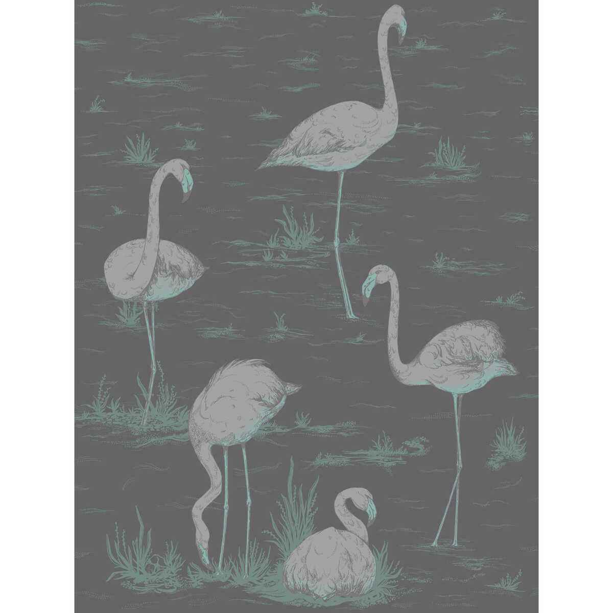 958048cs0 Flamingos Teal Slvr Bk Cole Son Wallpaper