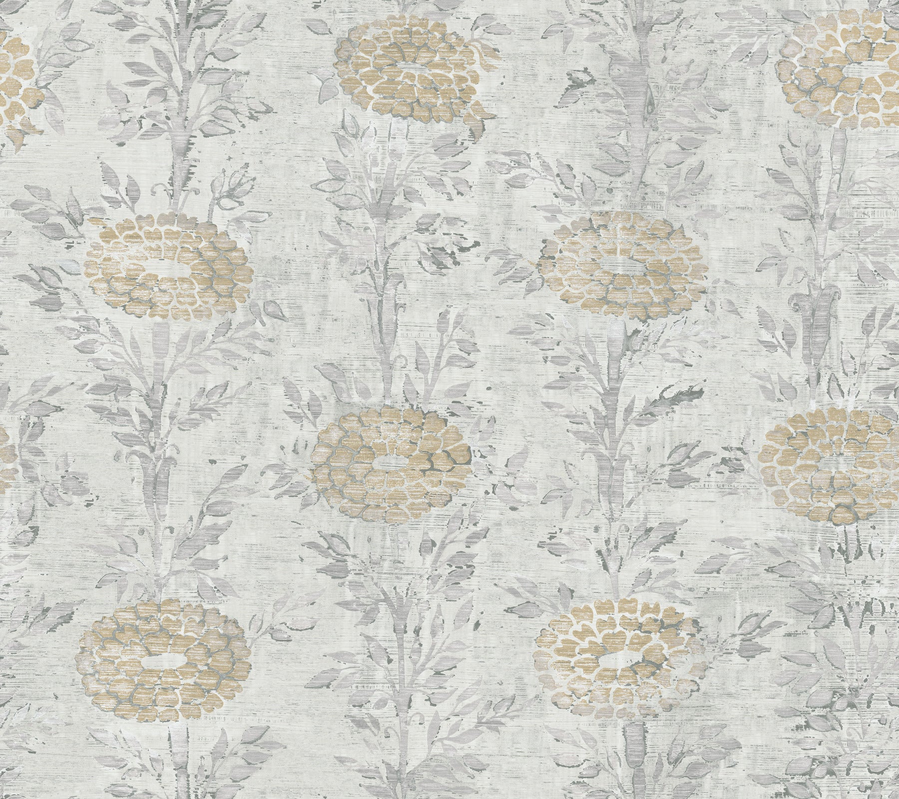 French Marigold Wallpaper - White & Gold - York Wallcoverings - AF6516