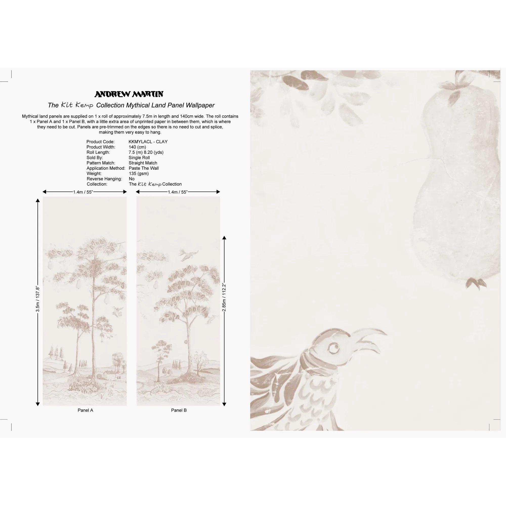 AMW10085.1101.0 MYTHICAL LAND CLAY - KRAVET COUTURE Wallcovering