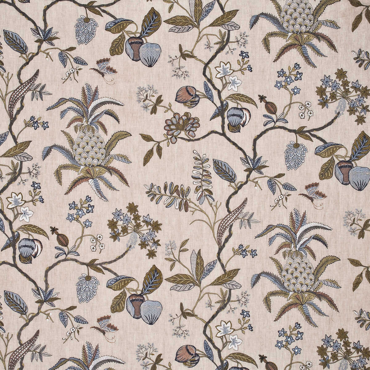 Exotic Pineapple Linen - Sage/Dove - G P & J BAKER Fabric
