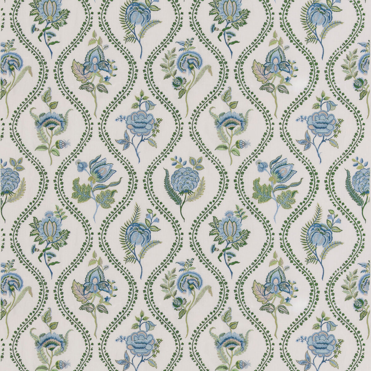 Burford Embroidery - Blue/Emerald - G P & J Baker Fabric