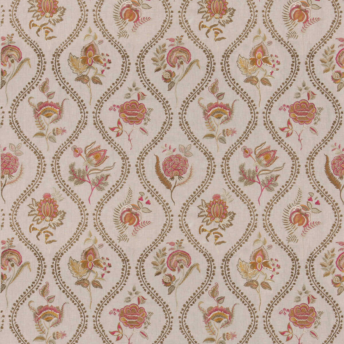 Burford Embroidery - Red/Bronze - G P & J BAKER Fabric