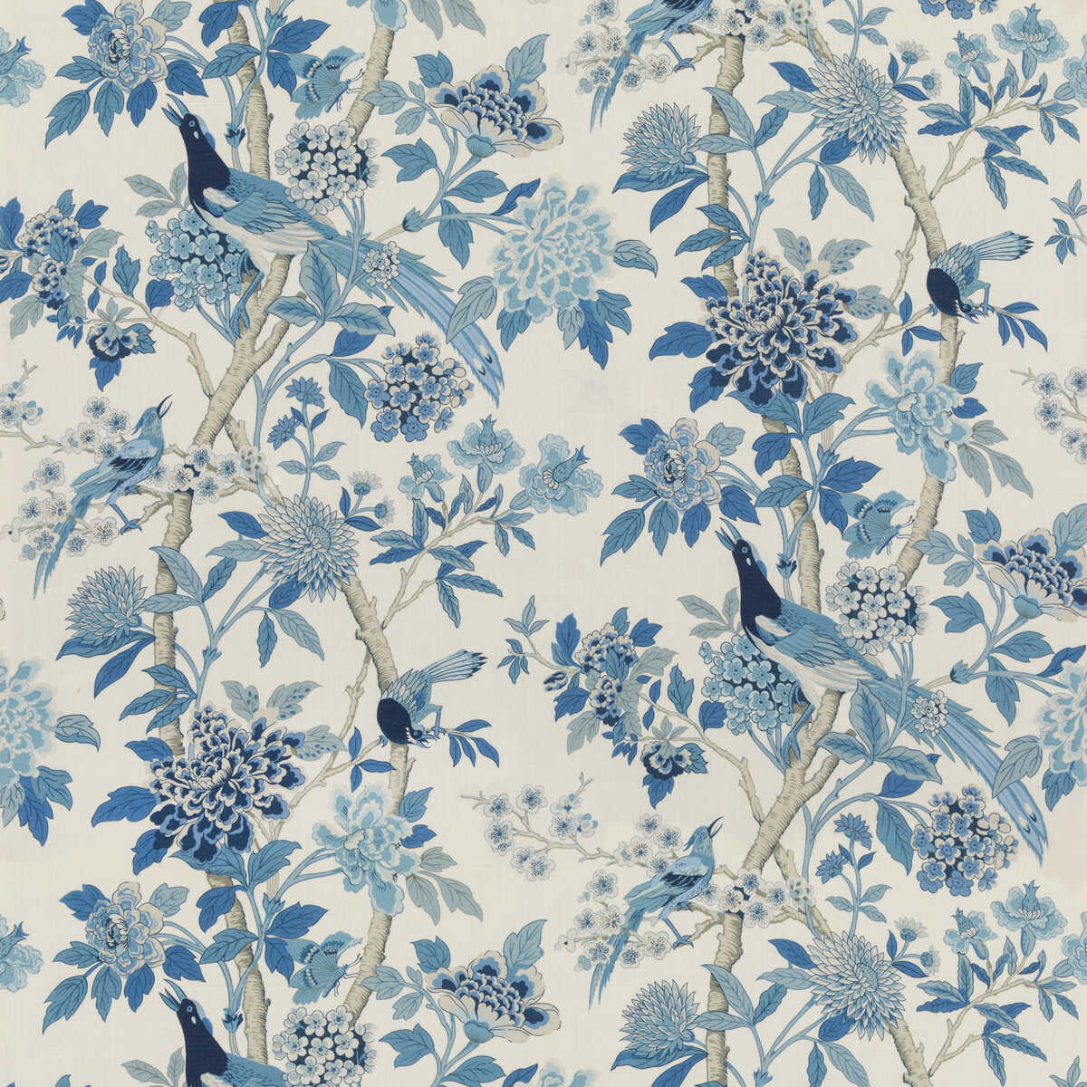 Hydrangea Bird (Archive) - Blue - G P & J BAKER Fabric