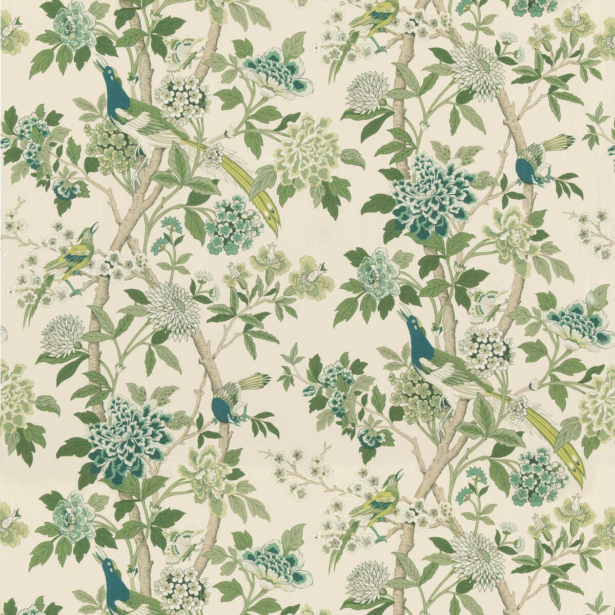 Hydrangea Bird (Archive) - Green - G P & J BAKER Fabric