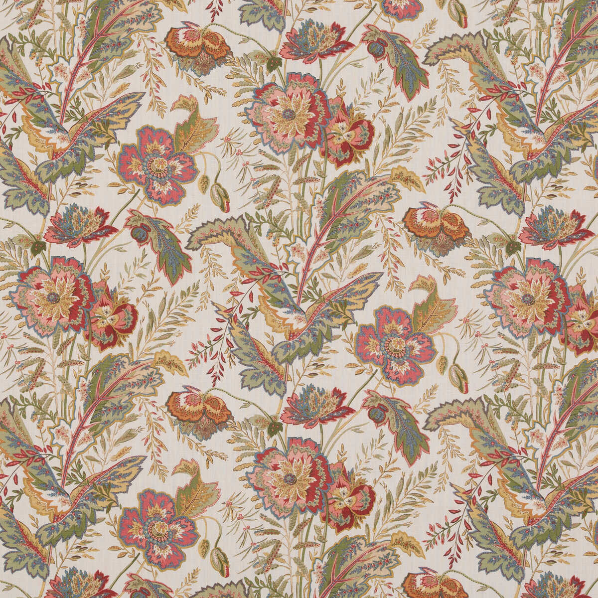 Indienne Flower - Emerald/Red - G P & J BAKER Fabric