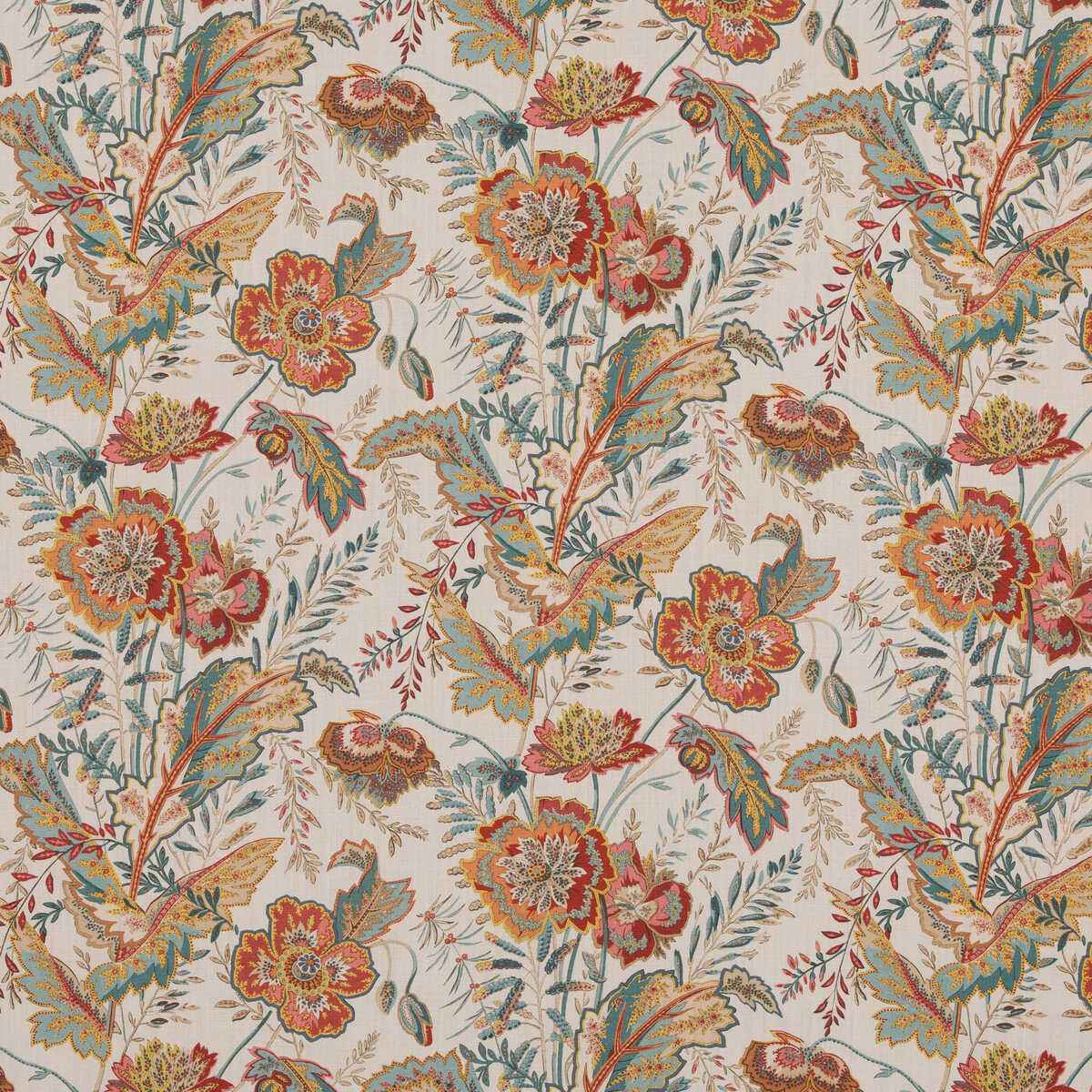 Bp1093830 Indienne Flower Red Teal G P J Baker Fabric - G P & J BAKER Fabric