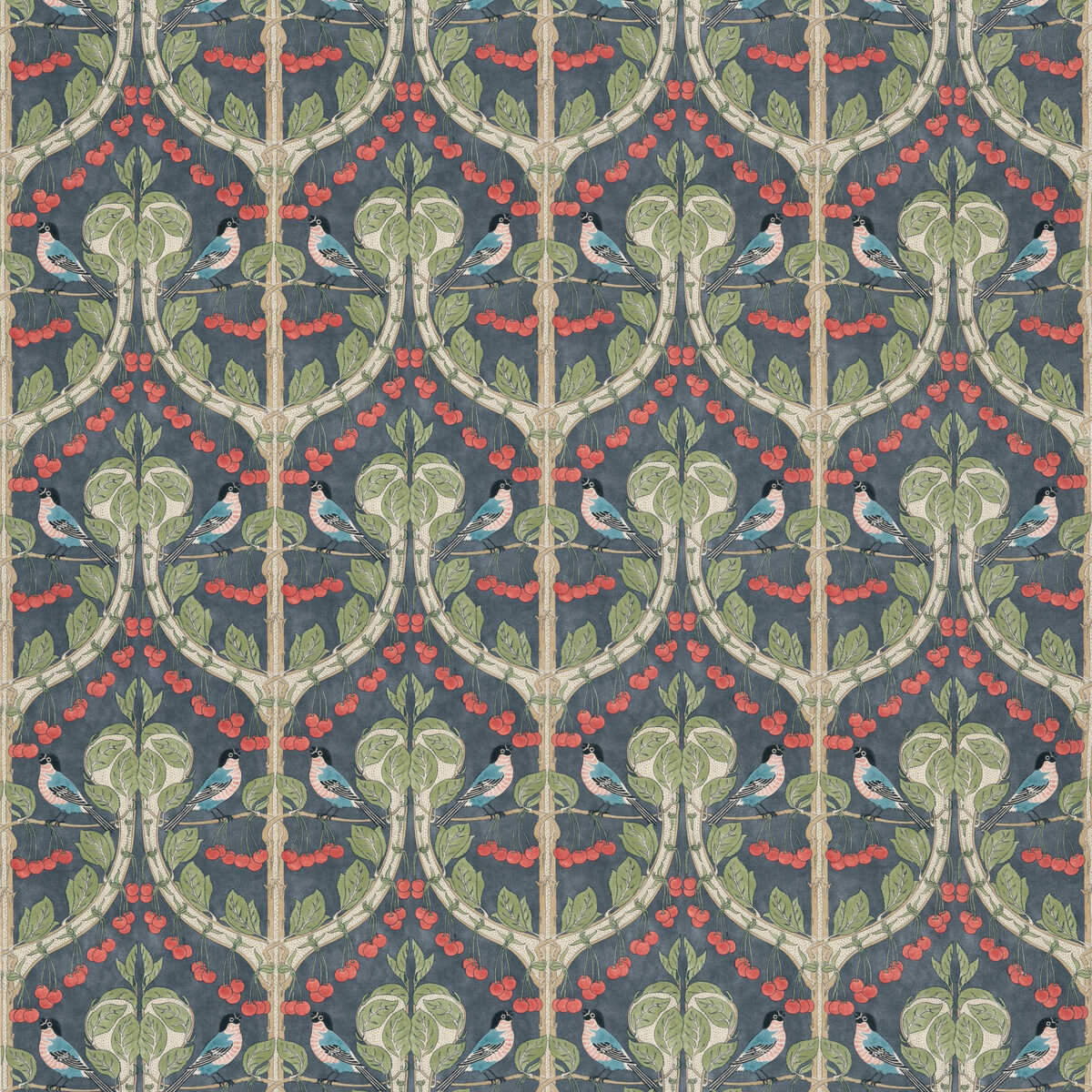 Birds & Cherries Cotton - Indigo - G P & J BAKER Fabric