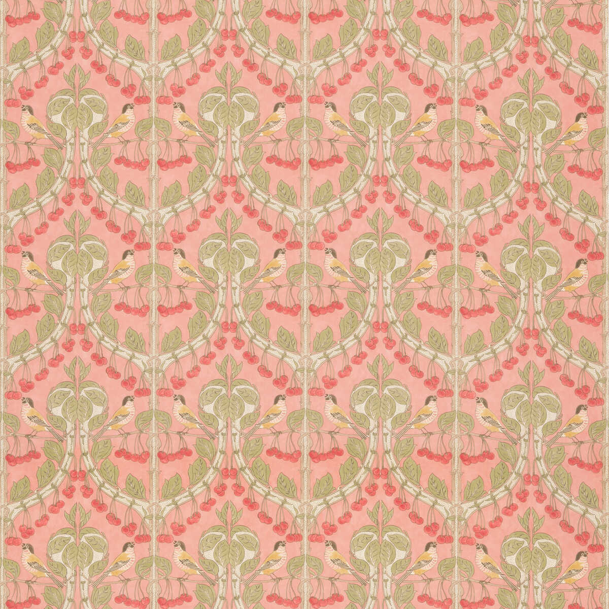 Birds & Cherries Cotton - Coral - G P & J BAKER Fabric