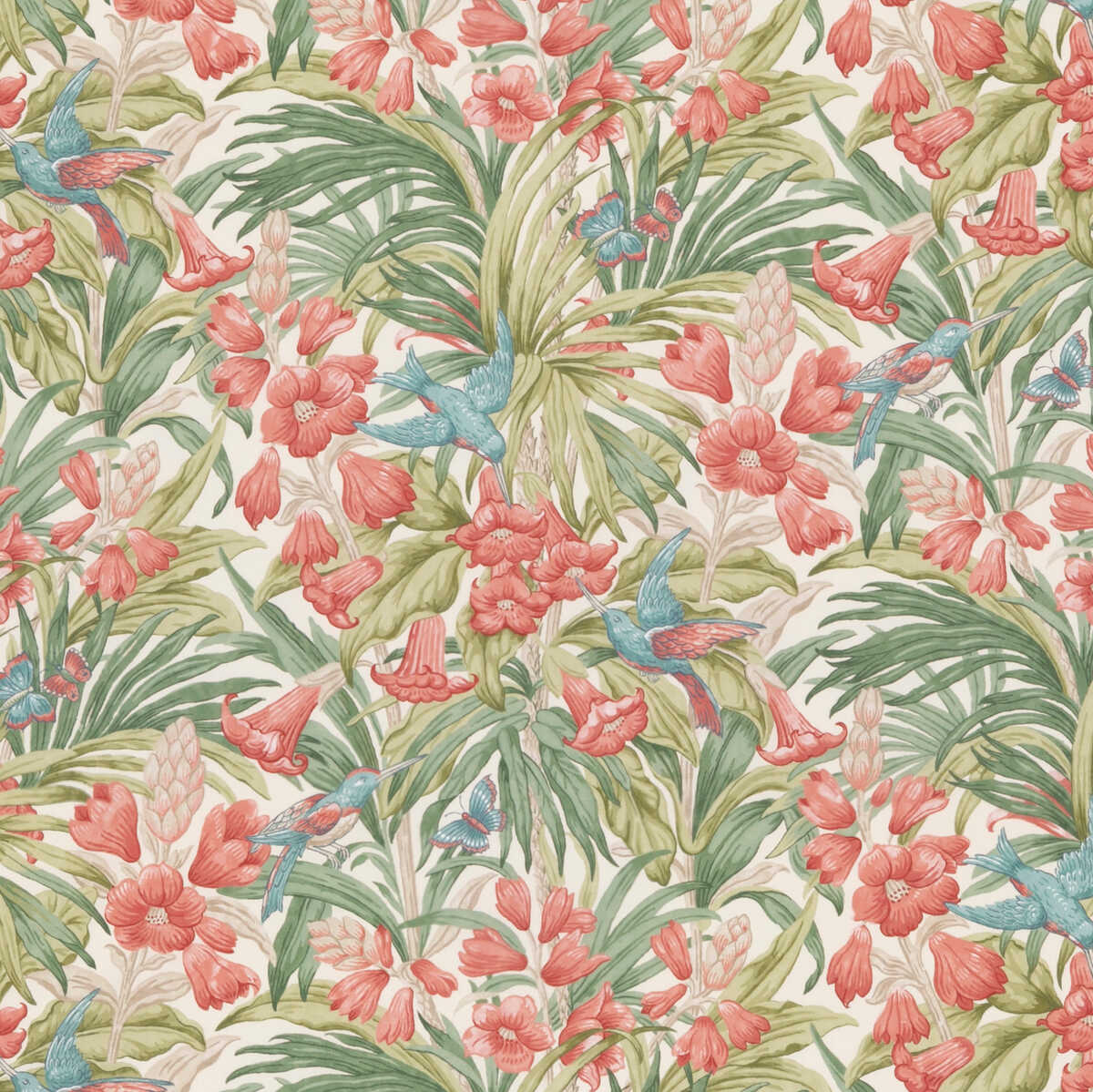 Trumpet Flowers Cotton - Red/Green - G P & J BAKER Fabric