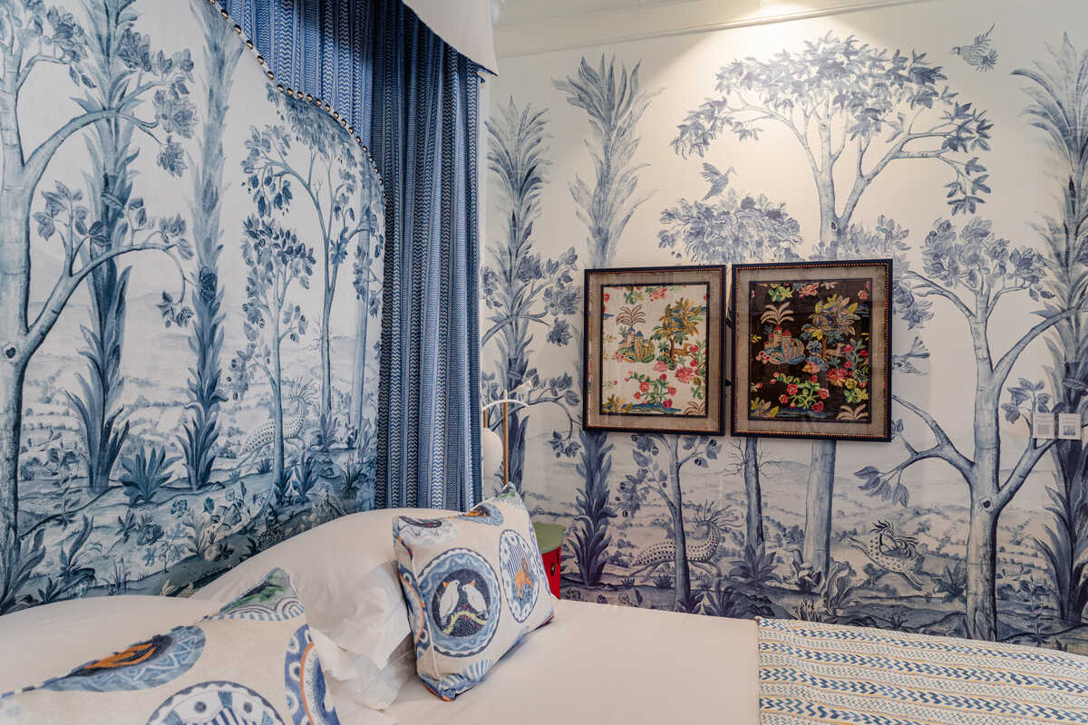 Tall Trees Printed Panel - Delft Blue - G P & J BAKER Fabric