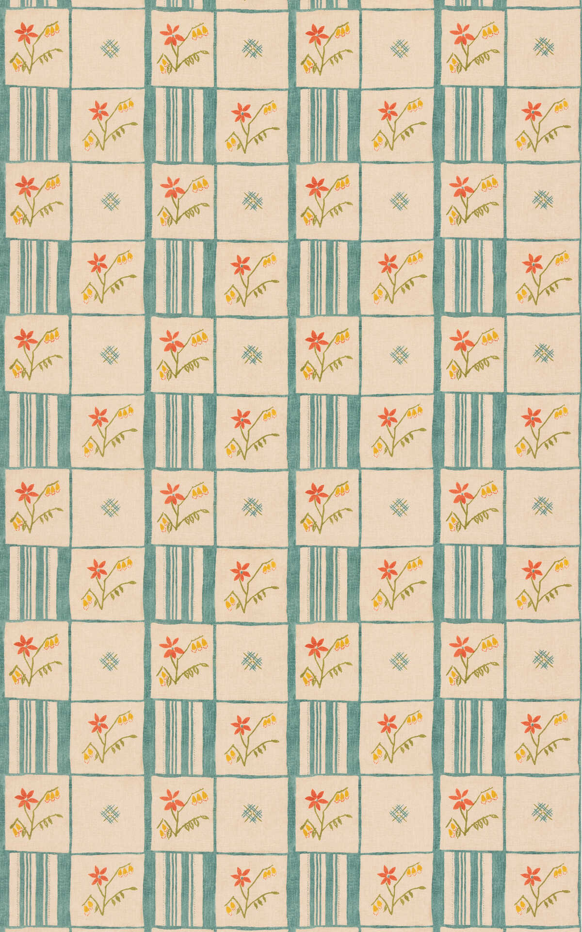 Forget-Me-Not - Teal/Spice - G P & J BAKER Fabric