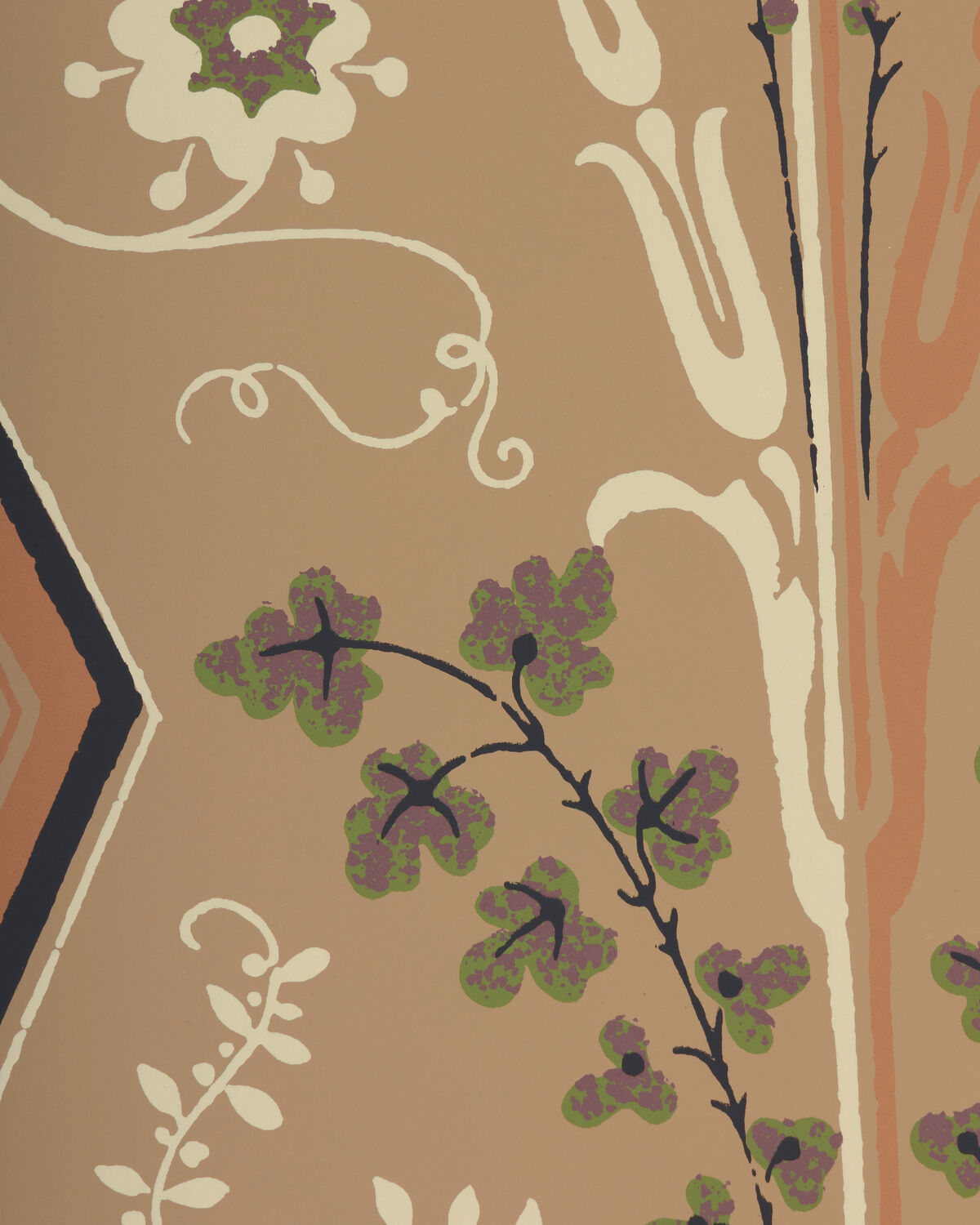 Gallier Diamond - Brown And Green On Beige - Brunschwig & Fils Wallpaper