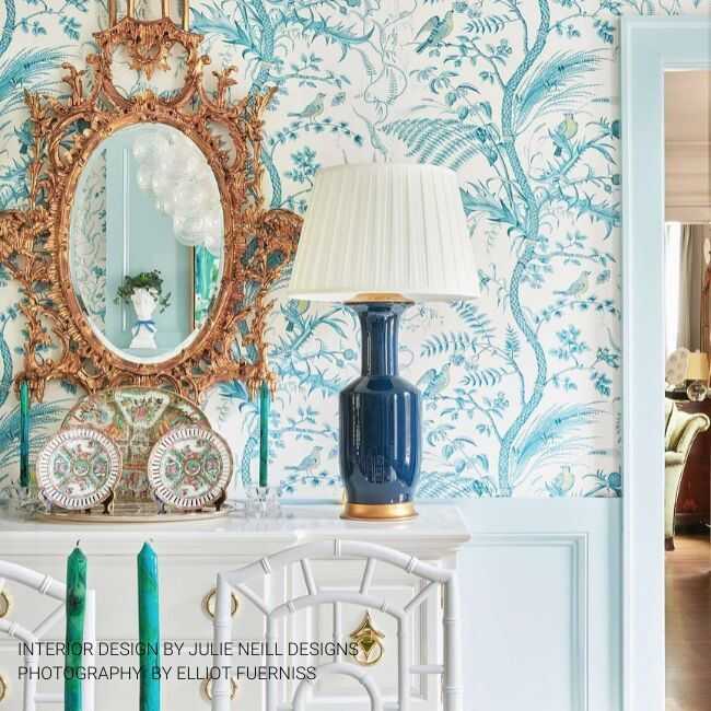 Bird And Thistle - Aqua - BRUNSCHWIG & FILS Wallpaper