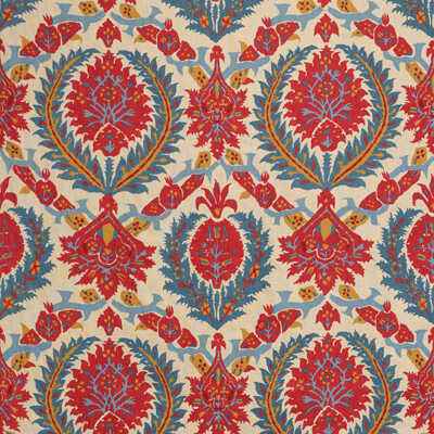 Br7000181470 Zenobia Linen Print Pompeian Red Blue Brunschwig Fils Fabric - BRUNSCHWIG & FILS Fabric